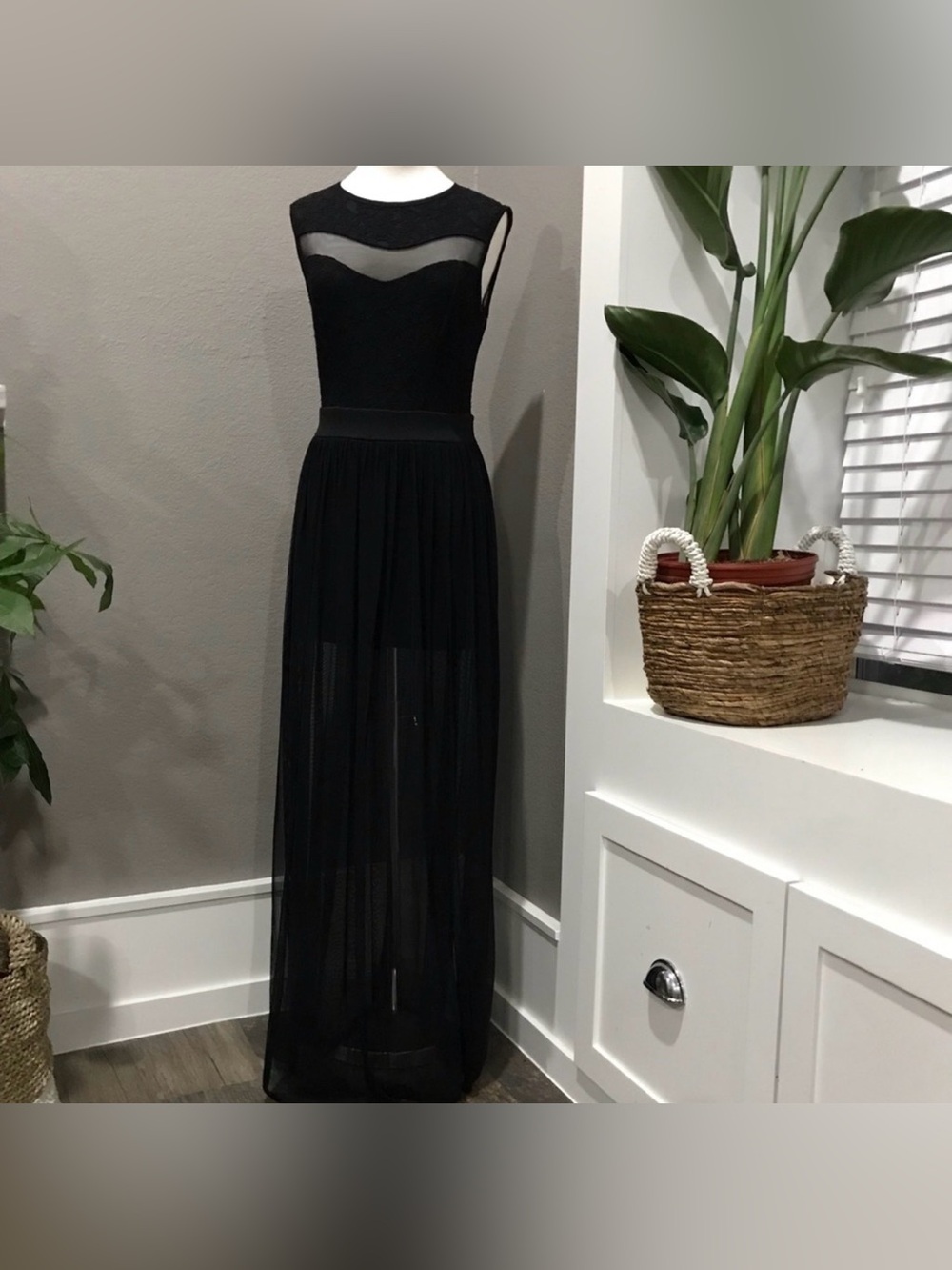 Guess Black Sheer Panel Maxi Dress